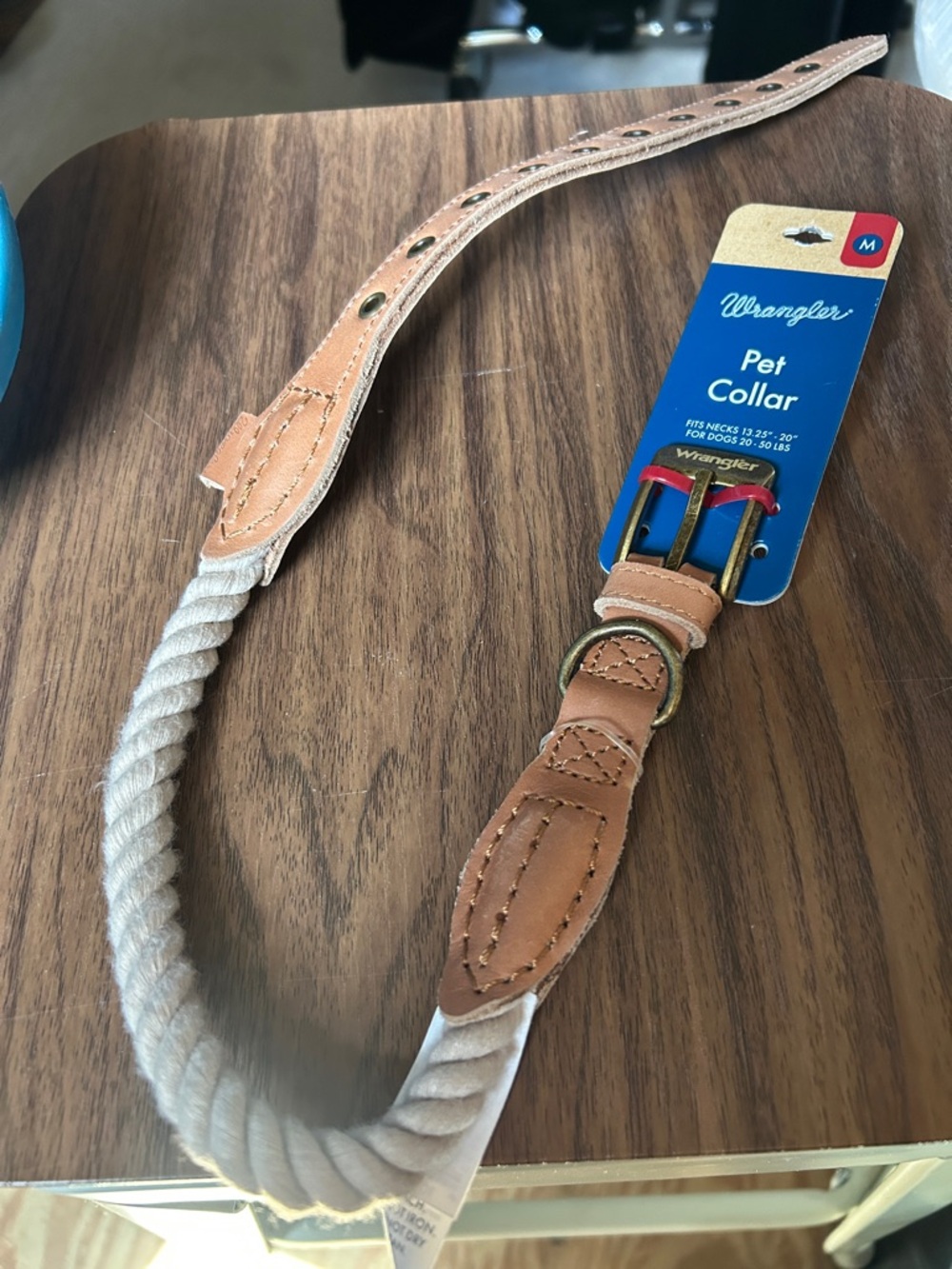 Wrangler Rope Leather Trim Pet Collar NEW Size Medium 20-50 pounds
